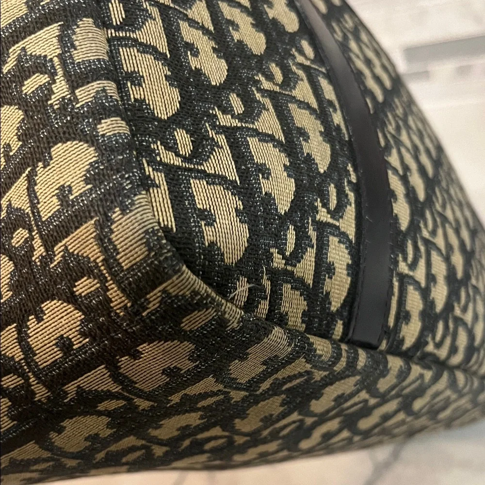 Dior Beige and Navy Monogram Satchel with Gold Hardware